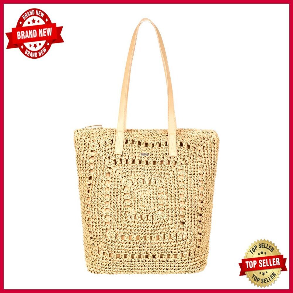 Straw Tote Bag Lightweight Beach Travel Handbag with Zipper Closure